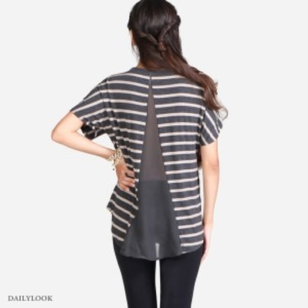 Tresics Tan & Blue Striped Blouse